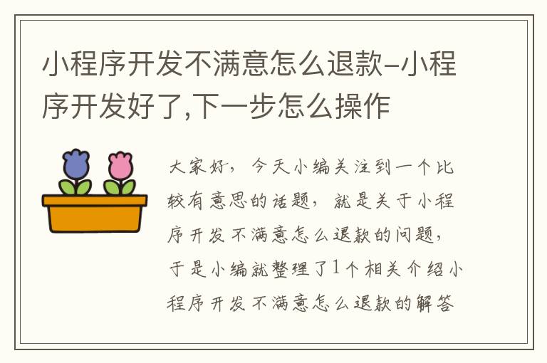 小程序开发不满意怎么退款-小程序开发好了,下一步怎么操作