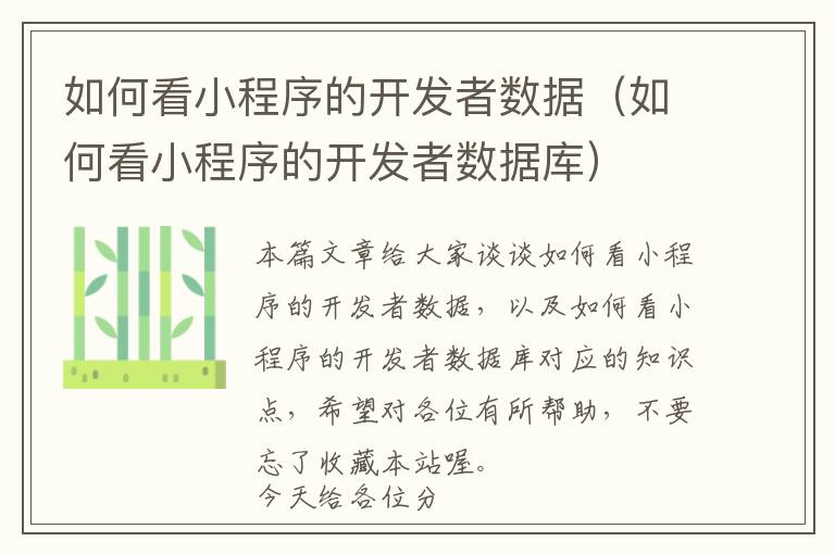 如何看小程序的开发者数据(如何看小程序的开发者数据库)