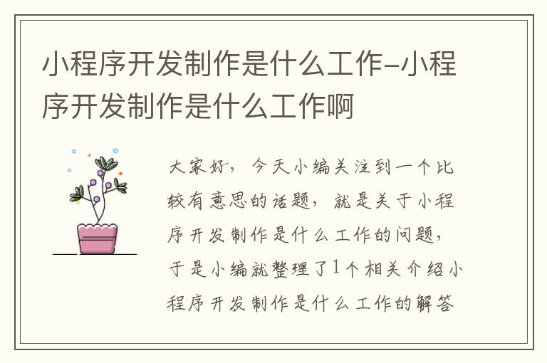 小程序开发制作是什么工作-小程序开发制作是什么工作啊