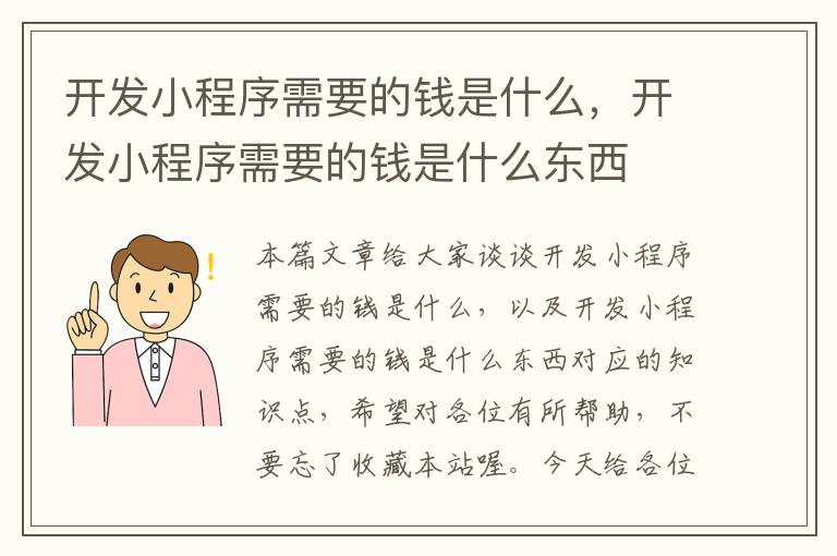 开发小程序需要的钱是什么,开发小程序需要的钱是什么东西