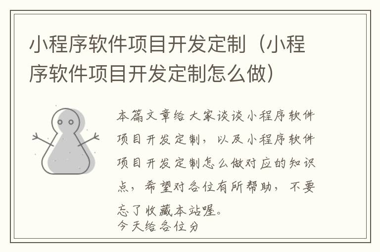 小程序软件项目开发定制(小程序软件项目开发定制怎么做)