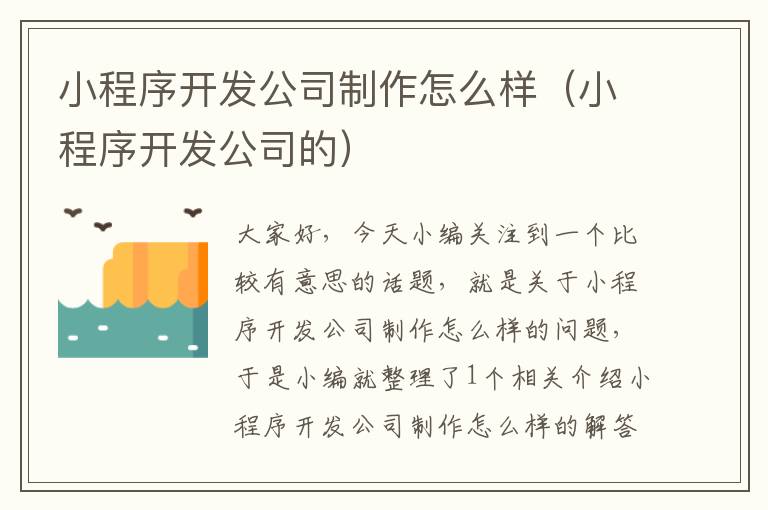 小程序开发公司制作怎么样(小程序开发公司的)