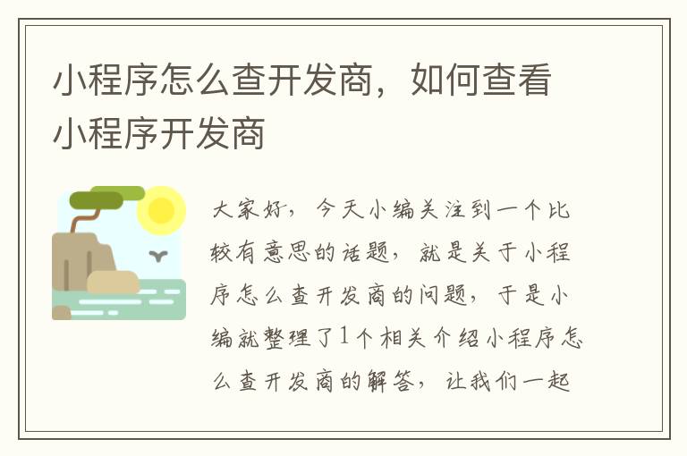 小程序怎么查开发商,如何查看小程序开发商