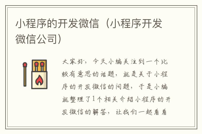 小程序的开发微信(小程序开发微信公司)