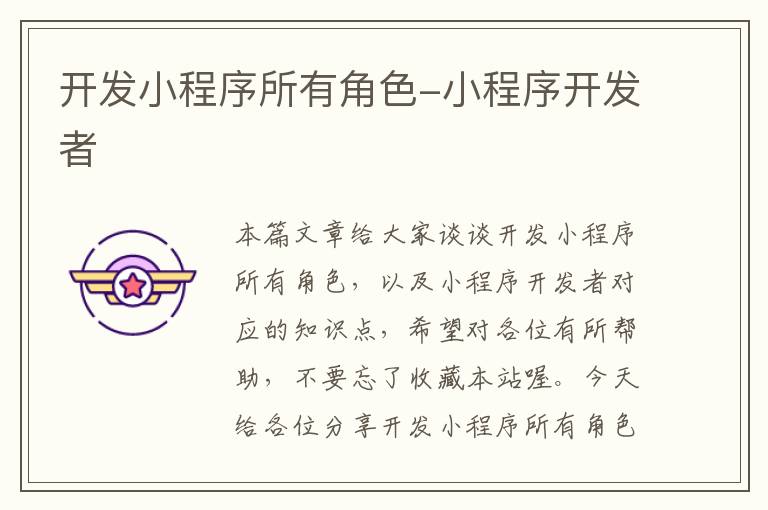 开发小程序所有角色-小程序开发者