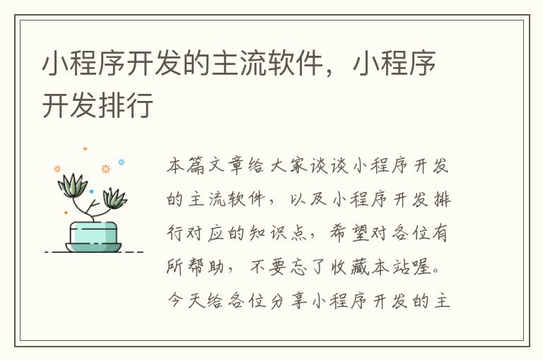小程序开发的主流软件,小程序开发排行