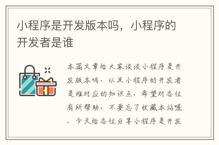 小程序是开发版本吗,小程序的开发者是谁