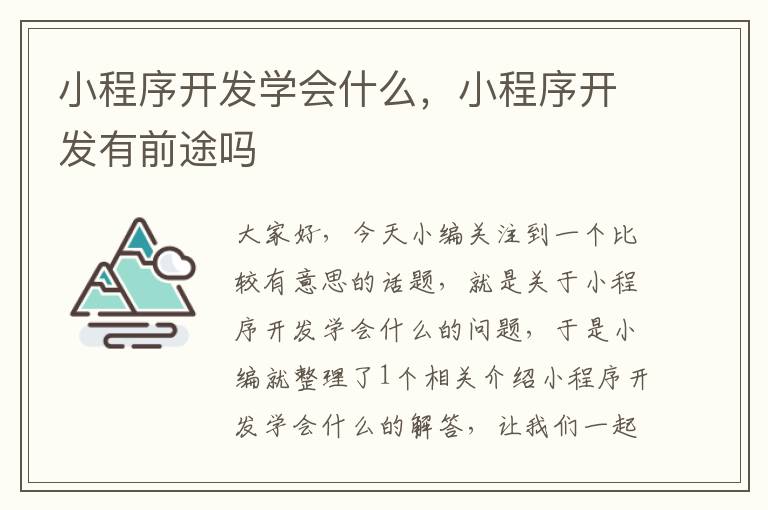 小程序开发学会什么,小程序开发有前途吗