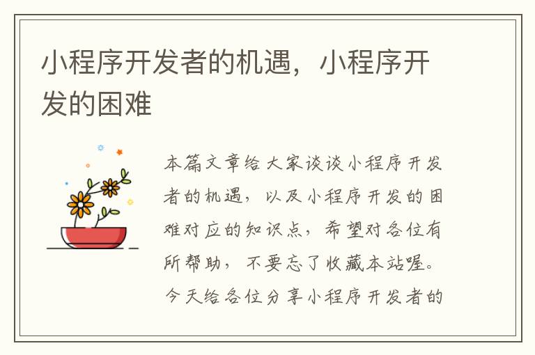 小程序开发者的机遇,小程序开发的困难