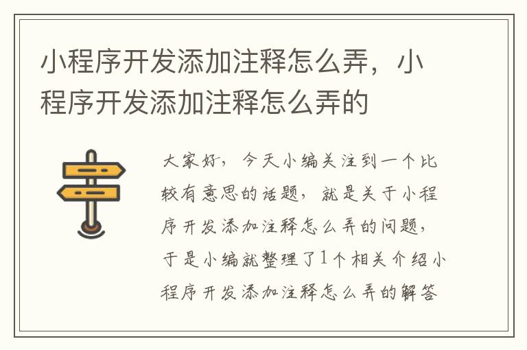 小程序开发添加注释怎么弄,小程序开发添加注释怎么弄的