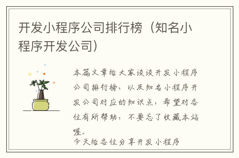 开发小程序公司排行榜(知名小程序开发公司)