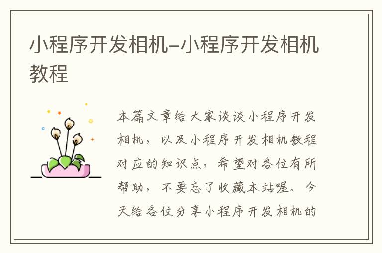 小程序开发相机-小程序开发相机教程
