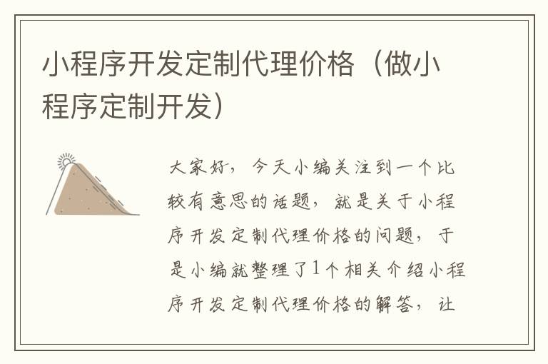 小程序开发定制代理价格(做小程序定制开发)