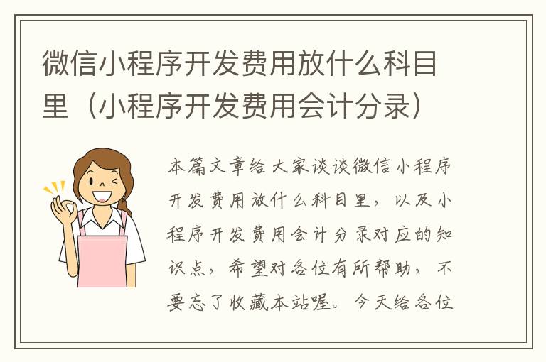 微信小程序开发费用放什么科目里(小程序开发费用会计分录)