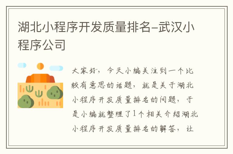湖北小程序开发质量排名-武汉小程序公司