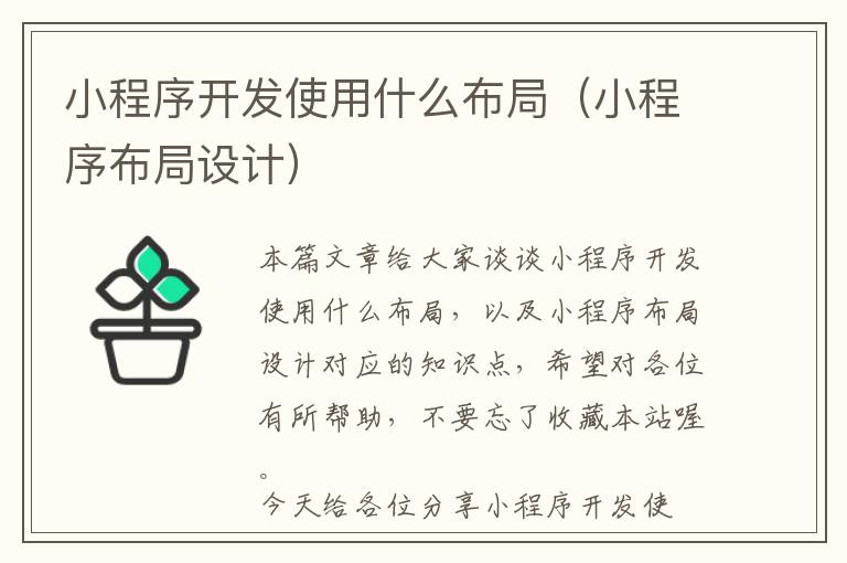 小程序开发使用什么布局(小程序布局设计)