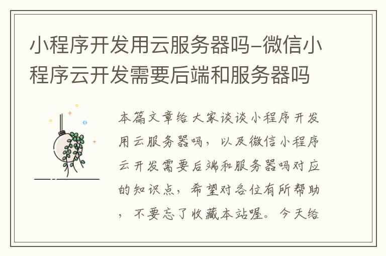 小程序开发用云服务器吗-微信小程序云开发需要后端和服务器吗