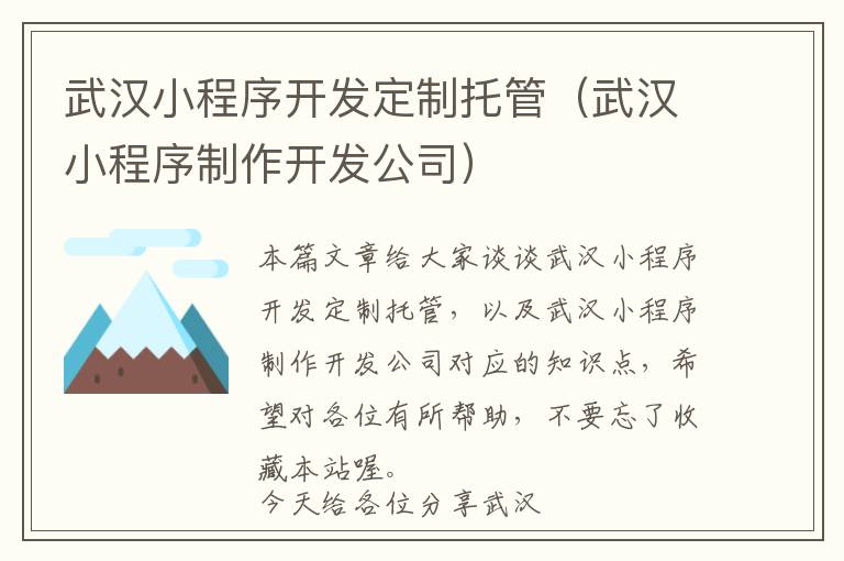 武汉小程序开发定制托管(武汉小程序制作开发公司)
