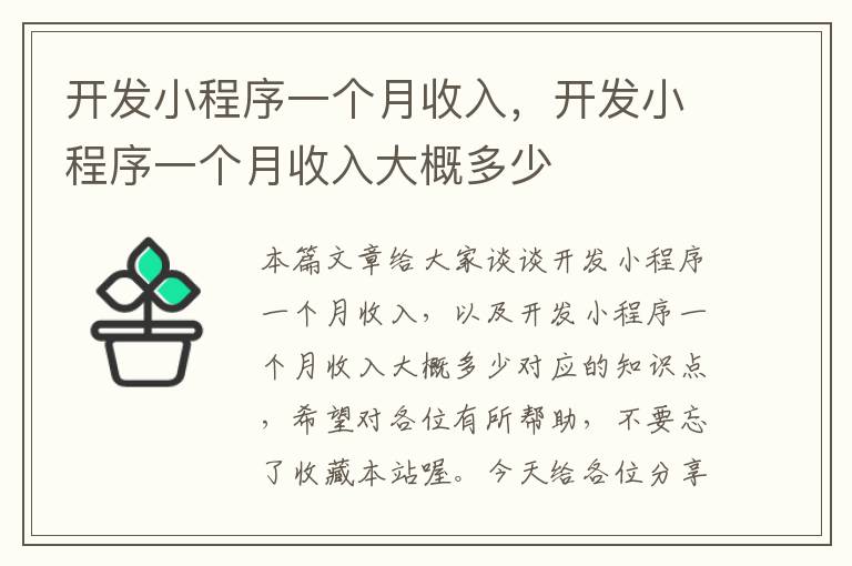 开发小程序一个月收入,开发小程序一个月收入大概多少