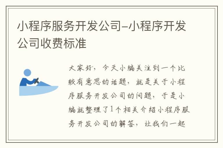 小程序服务开发公司-小程序开发公司收费标准