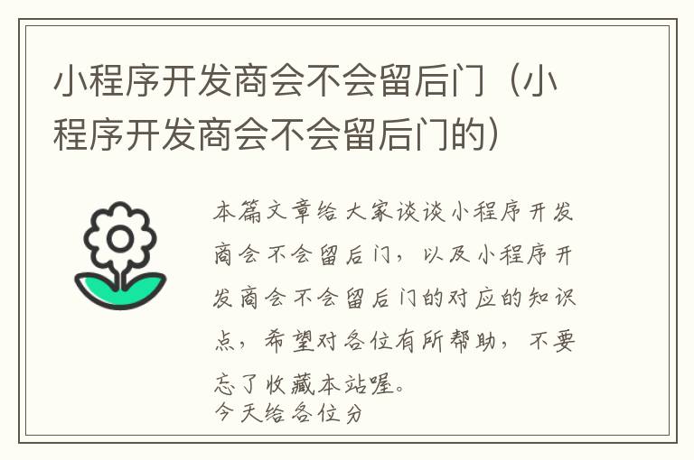 小程序开发商会不会留后门(小程序开发商会不会留后门的)