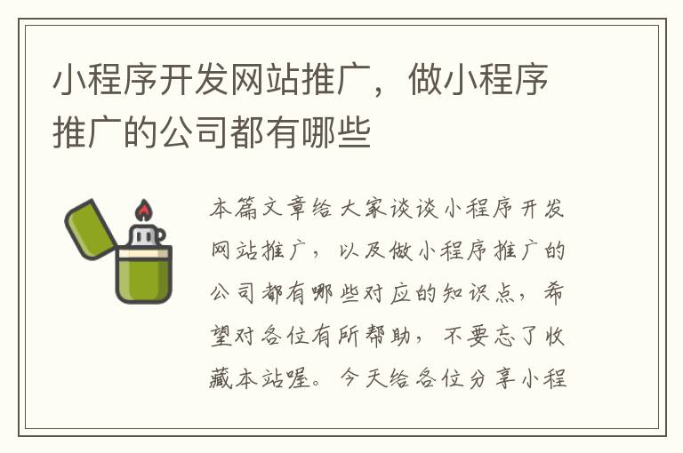 小程序开发网站推广,做小程序推广的公司都有哪些