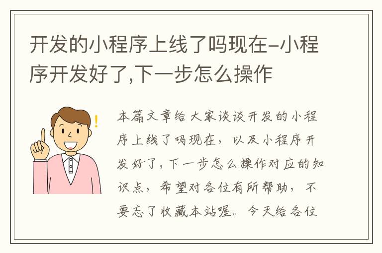 开发的小程序上线了吗现在-小程序开发好了,下一步怎么操作