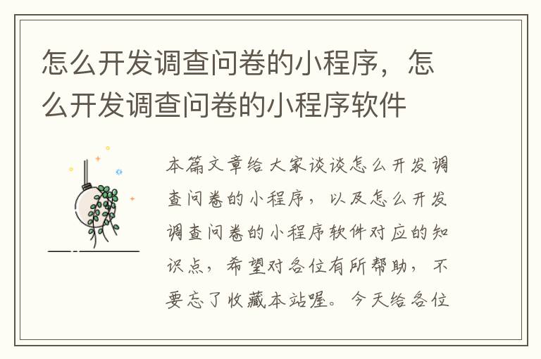 怎么开发调查问卷的小程序,怎么开发调查问卷的小程序软件