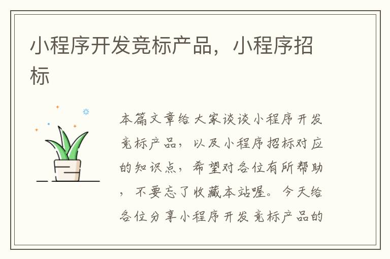 小程序开发竞标产品,小程序招标