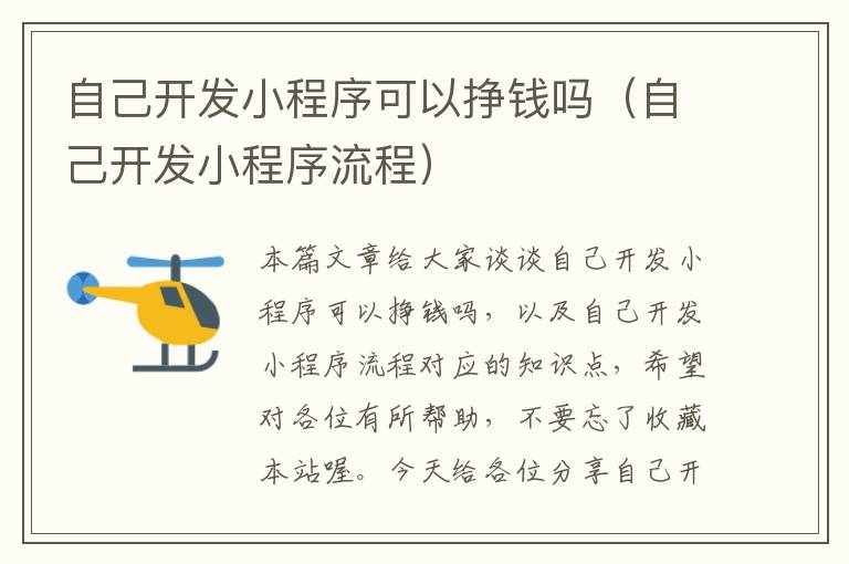自己开发小程序可以挣钱吗(自己开发小程序流程)