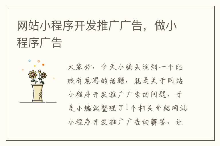 网站小程序开发推广广告,做小程序广告