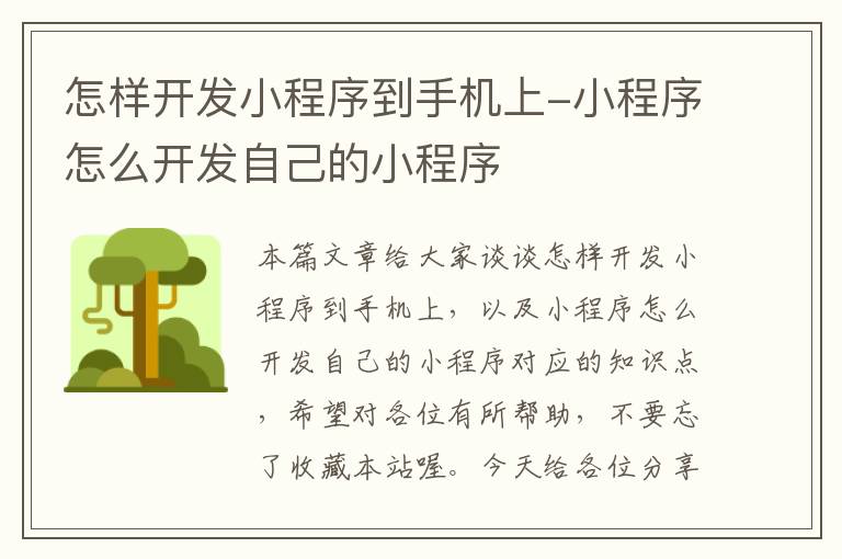 怎样开发小程序到手机上-小程序怎么开发自己的小程序