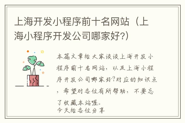 上海开发小程序前十名网站(上海小程序开发公司哪家好?)