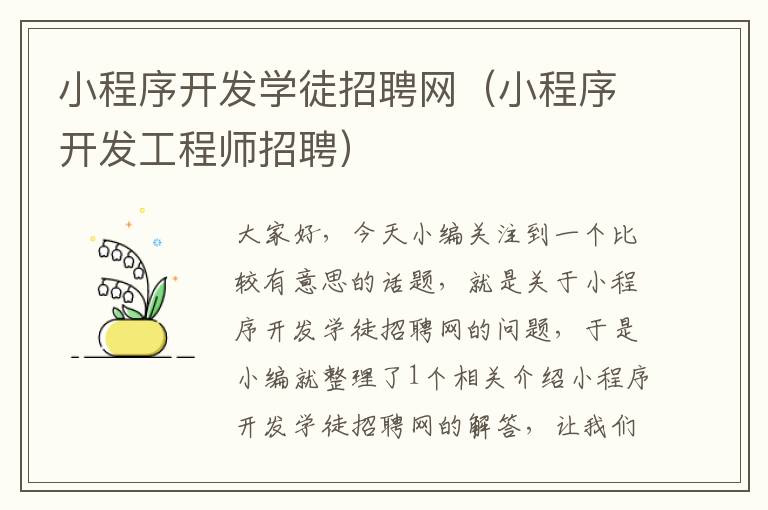 小程序开发学徒招聘网(小程序开发工程师招聘)