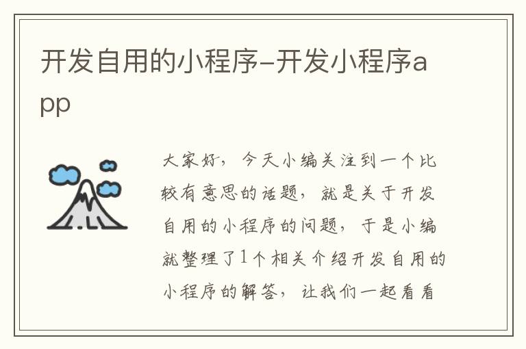 开发自用的小程序-开发小程序app