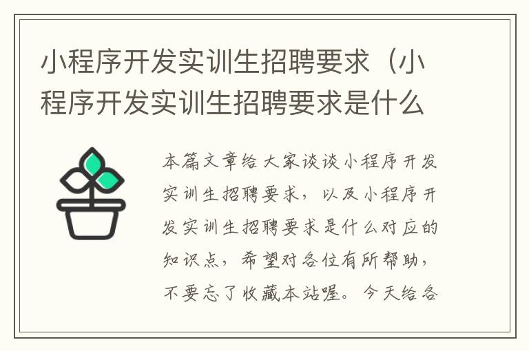 小程序开发实训生招聘要求(小程序开发实训生招聘要求是什么)