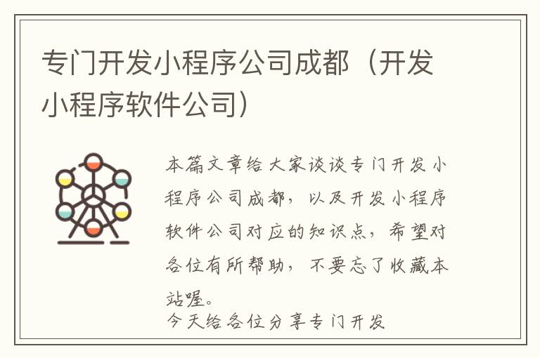 专门开发小程序公司成都（开发小程序软件公司）