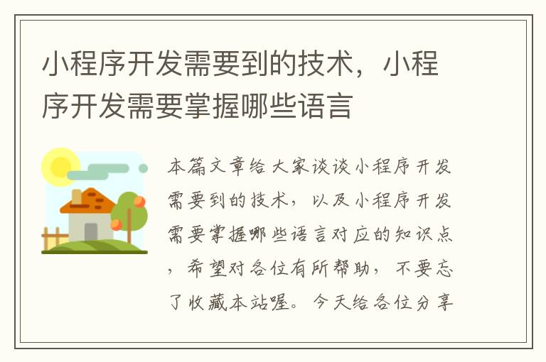 小程序开发需要到的技术,小程序开发需要掌握哪些语言