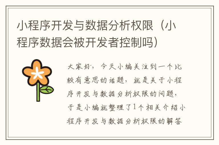 小程序开发与数据分析权限(小程序数据会被开发者控制吗)