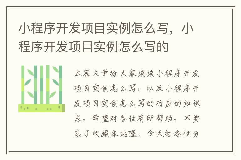 小程序开发项目实例怎么写,小程序开发项目实例怎么写的
