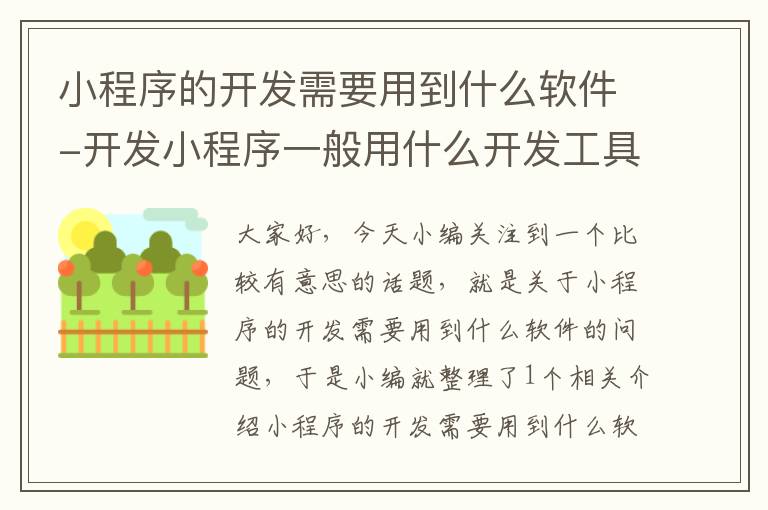 小程序的开发需要用到什么软件-开发小程序一般用什么开发工具