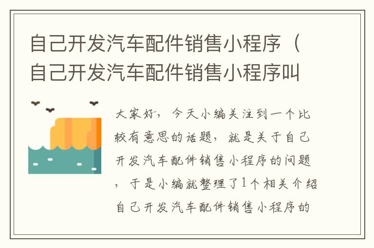 自己开发汽车配件销售小程序(自己开发汽车配件销售小程序叫什么)