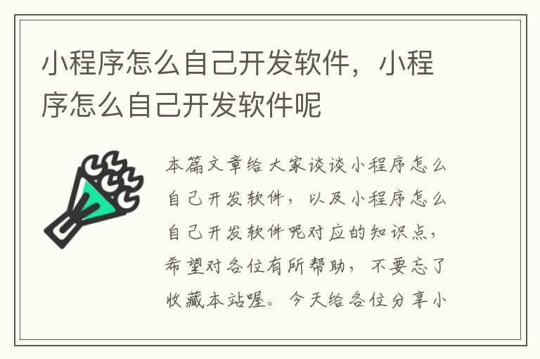 小程序怎么自己开发软件,小程序怎么自己开发软件呢