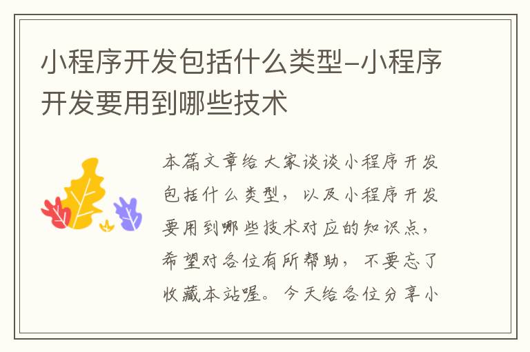 小程序开发包括什么类型-小程序开发要用到哪些技术