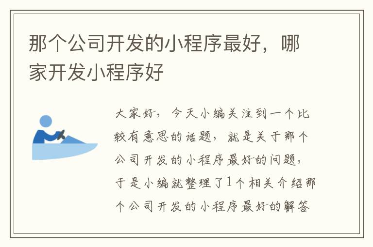 那个公司开发的小程序最好,哪家开发小程序好