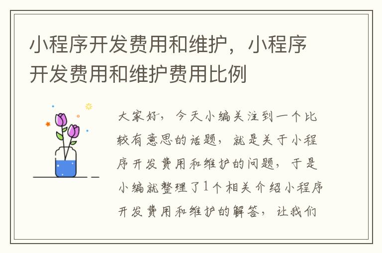 小程序开发费用和维护,小程序开发费用和维护费用比例