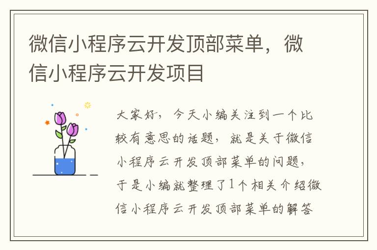 微信小程序云开发顶部菜单,微信小程序云开发项目