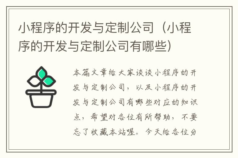小程序的开发与定制公司(小程序的开发与定制公司有哪些)
