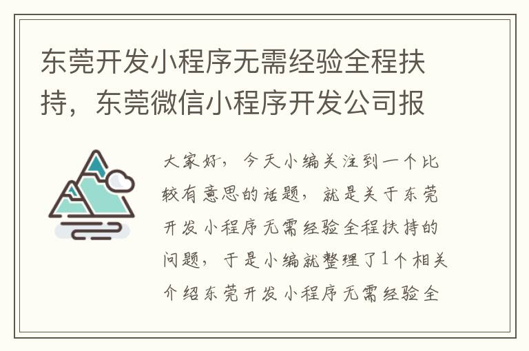 东莞开发小程序无需经验全程扶持,东莞微信小程序开发公司报价