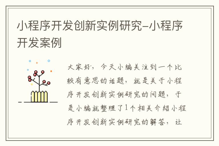 小程序开发创新实例研究-小程序开发案例
